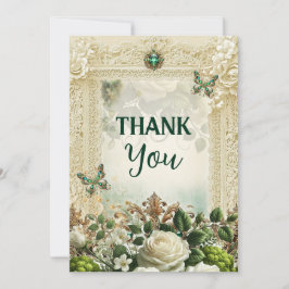 Tarjeta De Agradecimiento Musgo Elegante & Luz de Luna Encaje Antiguo Agrade