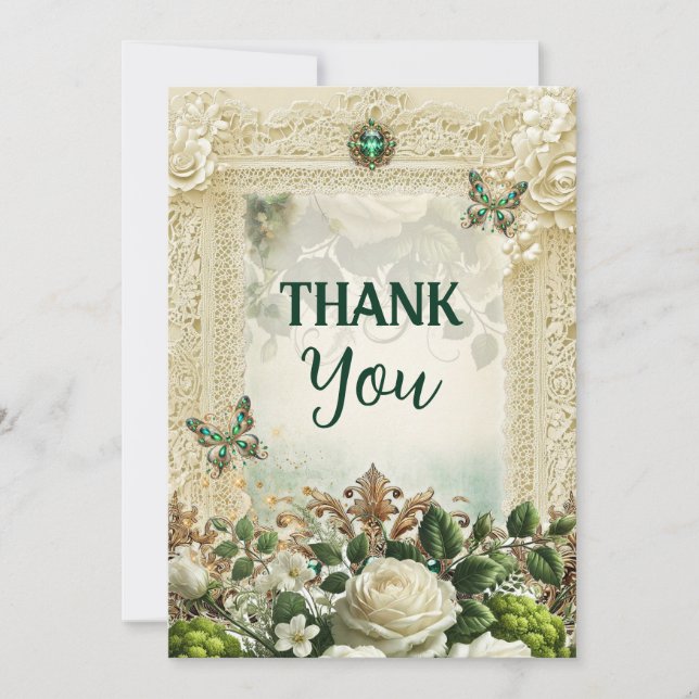 Tarjeta De Agradecimiento Musgo Elegante & Luz de Luna Encaje Antiguo Agrade (Anverso)