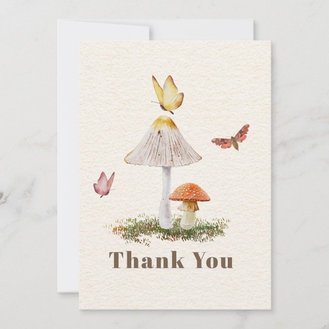 Tarjeta De Agradecimiento Mushrooms Butterflies Baby Shower (Anverso)