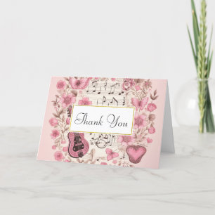 Tarjeta De Agradecimiento Music Notes and Flowers Retro Style
