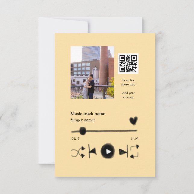 Tarjeta De Agradecimiento Music player personalized couple love q r code tex (Anverso)