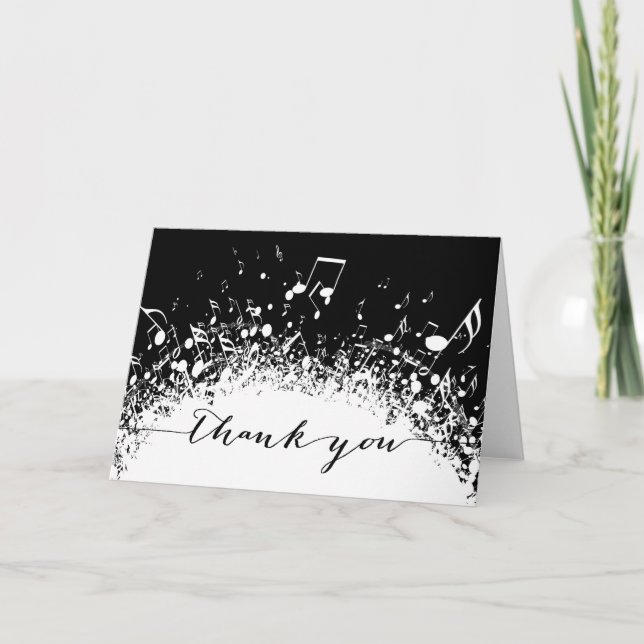 Tarjeta De Agradecimiento music thank you black and white explosion (Anverso)