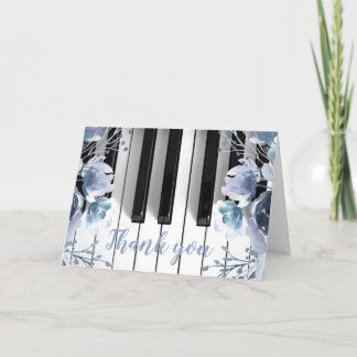 Tarjeta De Agradecimiento música de piano polvoriento azul floral gracias