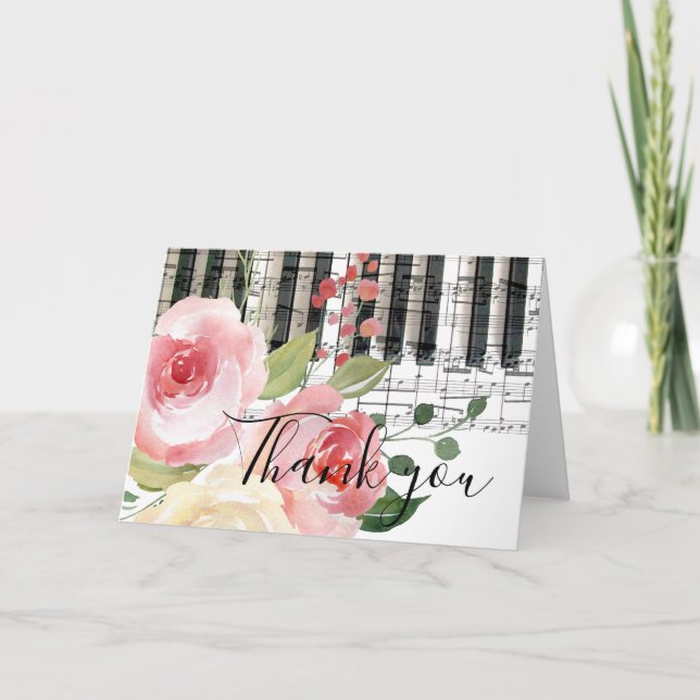 Tarjeta De Agradecimiento música floral piano gracias (Anverso)