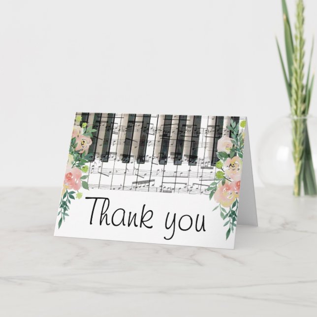 Tarjeta De Agradecimiento música floral piano teclado gracias (Anverso)