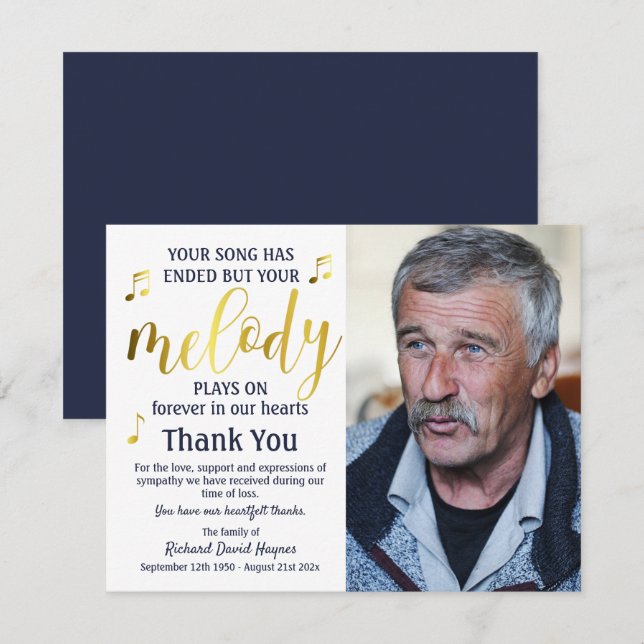 Tarjeta De Agradecimiento Música Gracias Por La Compasión Funeral (Anverso / Reverso)