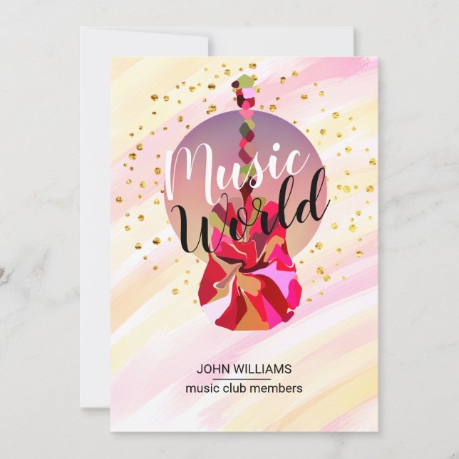 Tarjeta De Agradecimiento Música Guitarra Gracias Acuarela Naturaleza Rosa (Anverso)