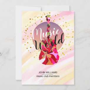 Tarjeta De Agradecimiento Música Guitarra Gracias Acuarela Naturaleza Rosa