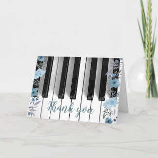 Tarjeta De Agradecimiento música piano azul floral gracias