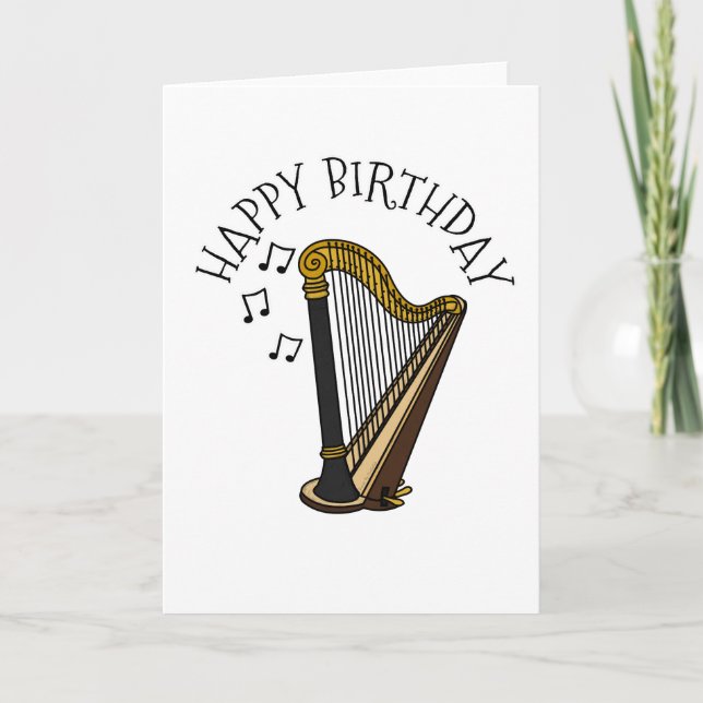 Tarjeta De Agradecimiento Músico Harp Birthday Card Harpist String (Anverso)