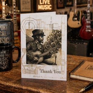 Tarjeta De Agradecimiento Músico Steampunk Músico Vintage Arte Mecánico