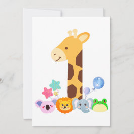 Tarjeta De Agradecimiento My First Birthday. Giraffe and Happy Animals Desig