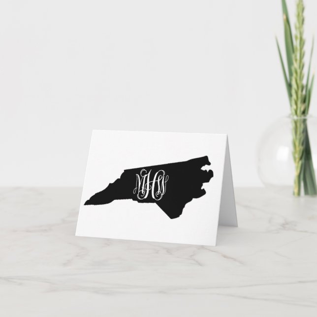 Tarjeta De Agradecimiento N Carolina Monograma de Vino Blanco Negro DIY BG (Anverso)