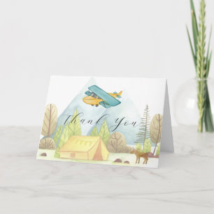 Tarjeta De Agradecimiento Naciendo Pronto Ducha de Bebé Avión Antiguo Bosque