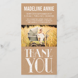 Tarjeta De Agradecimiento Nacimiento Bebé Gracias Cartas Fotográficas Burlap