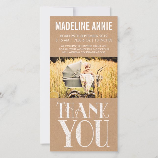 Tarjeta De Agradecimiento Nacimiento Bebé Gracias Cartas Fotográficas Burlap (Anverso)
