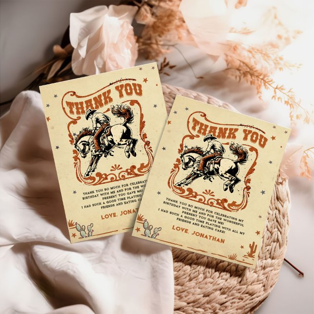 Tarjeta De Agradecimiento Nacimiento de Cowboy Occidental en el Rodeo Retro (Subido por el creador)