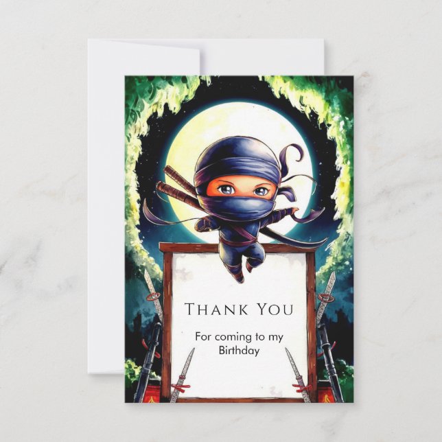 Tarjeta De Agradecimiento Nacimiento de Ninja para niños mágicos (Anverso)