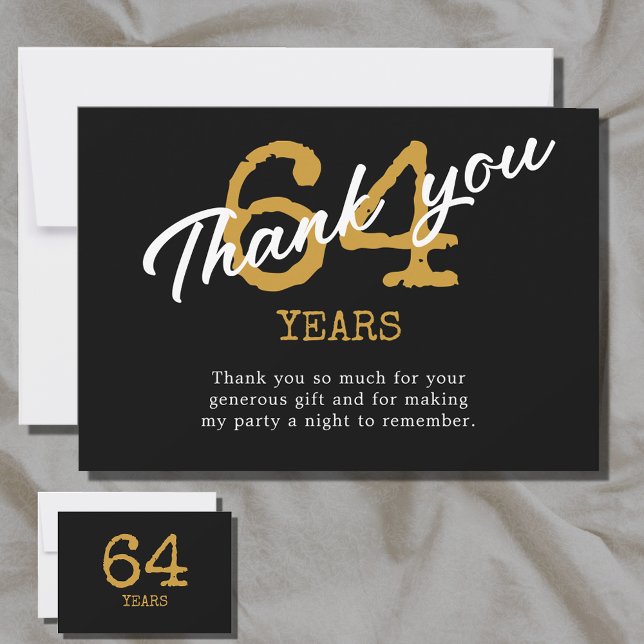 Tarjeta De Agradecimiento Nacimiento Retro Negro Y Oro (Black and gold birthday thank you card for any age. Easily personalized template.)