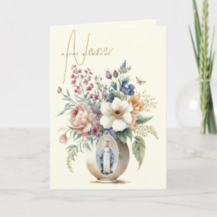 Tarjeta De Agradecimiento Nana Feliz Cumpleaños Virgen Floral María
