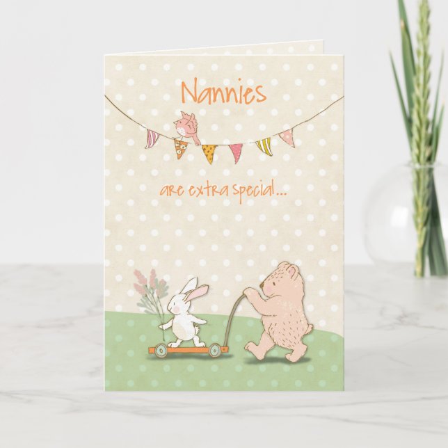 Tarjeta De Agradecimiento Nanny Gracias Bear y Bunny (Anverso)