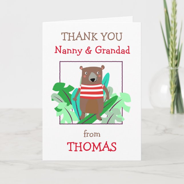 Tarjeta De Agradecimiento Nanny Grandad Nombre Cute Bear Leyes (Anverso)
