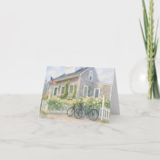 Tarjeta De Agradecimiento Nantucket Watercolor Cottage costero con flores