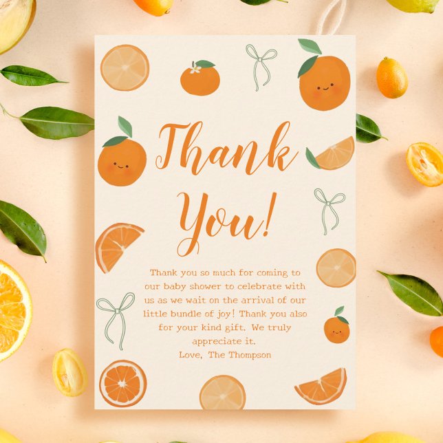 Tarjeta De Agradecimiento Naranja A Little Cutie Citrus Baby Shower (Subido por el creador)