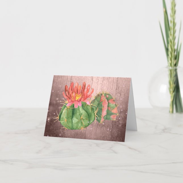 Tarjeta De Agradecimiento Naranja acuarela Cactus floreciente marrón (Anverso)