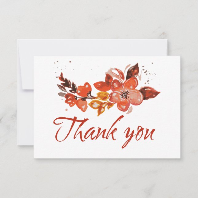 Tarjeta De Agradecimiento Naranja acuarela Floral (Anverso)