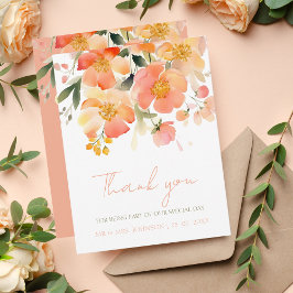 Tarjeta De Agradecimiento Naranja acuarela moderna Boda floral de durazno