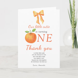 Tarjeta De Agradecimiento Naranja adorable de cítricos Fiesta de cumpleaños