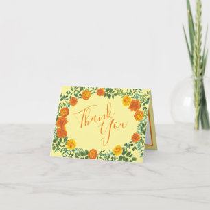 Tarjeta De Agradecimiento Naranja amarillo Boda Rosas florales