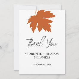 Tarjeta De Agradecimiento Naranja Autumn Maple Leaf Boda Gracias