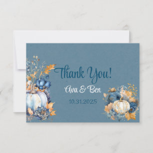 Tarjeta De Agradecimiento Naranja azul otoño Calabaza Peony Boda