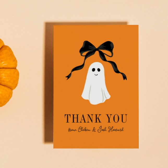 Tarjeta De Agradecimiento Naranja Baby Boo Ghost Halloween Gracias (orange halloween baby shower thank you card for the little boo that's almost due with a ghost)