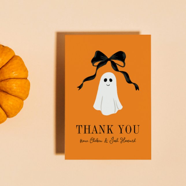 Tarjeta De Agradecimiento Naranja Baby Boo Ghost Halloween Gracias (orange halloween baby shower thank you card for the little boo that's almost due with a cute ghost)