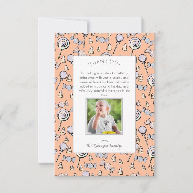 Tarjeta de agradecimiento Naranja Bebé Dulce Peque (Anverso)