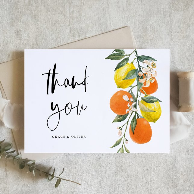 Tarjeta De Agradecimiento Naranja botánico y Boda de Lemon Garland (Botanical Orange and Lemon Garland Wedding Thank You Card)