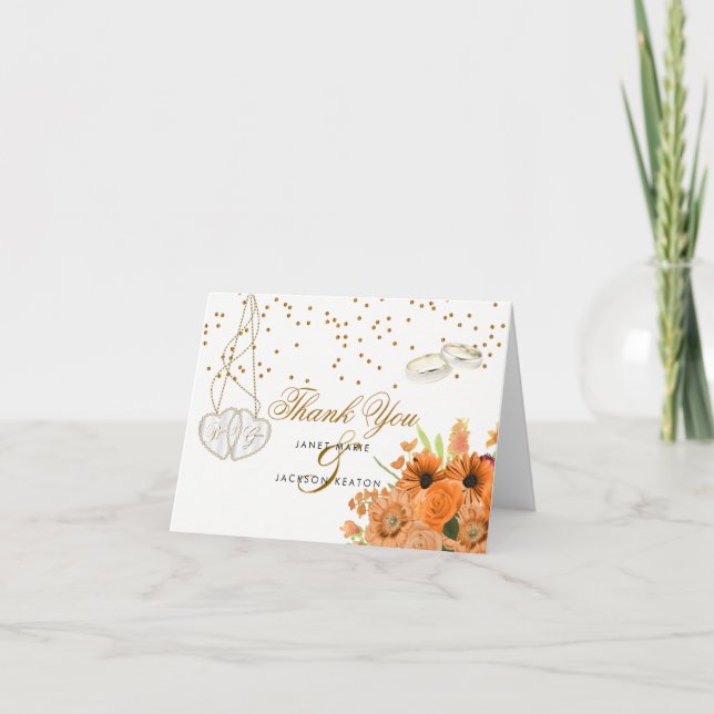 Tarjeta De Agradecimiento Naranja Bouquet Flower - Gracias (Anverso)