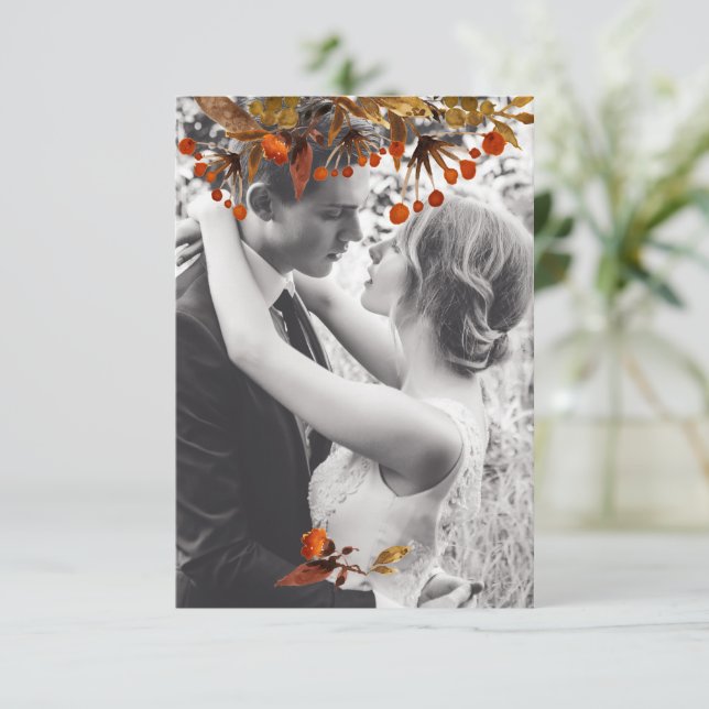 Tarjeta De Agradecimiento Naranja Brown Foliage Overlay Añadir su propia fot (Anverso de pie)