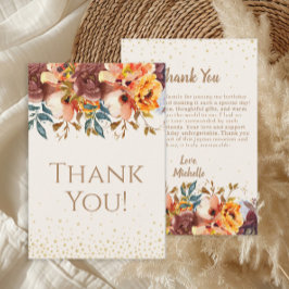 Tarjeta De Agradecimiento Naranja Burgundy Floral Cumpleaños Gracias