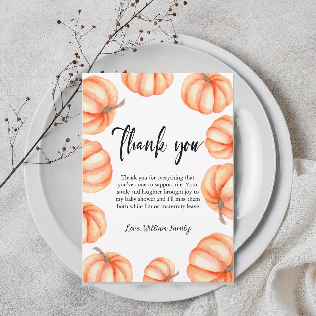 Tarjeta De Agradecimiento Naranja Calabaza Halloween Caída Baby Shower (Orange Pumpkin Halloween Fall Baby Shower Thank You Card)