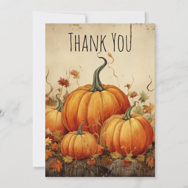 Tarjeta De Agradecimiento Naranja Calabazas Rustic Otoño Gracias (Anverso)
