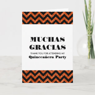 Tarjeta De Agradecimiento Naranja Chevron Purpurina Quinceañera Gracias