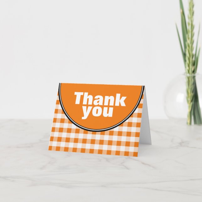 Tarjeta De Agradecimiento Naranja Circle Gingham personalizado (Anverso)