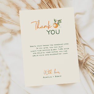Tarjeta De Agradecimiento Naranja Citrus Little Cutie Baby Shower Plano