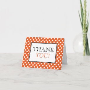 Tarjeta de agradecimiento naranja con lunares blan