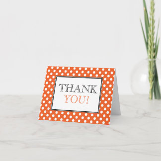 Tarjeta de agradecimiento naranja con lunares blan