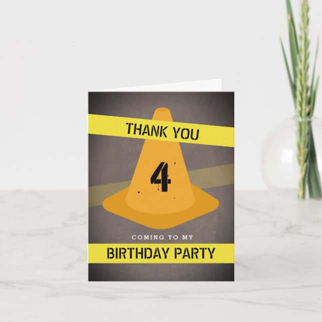 Tarjeta De Agradecimiento Naranja Cone Construcción Fiesta de Cumpleaños Gra (Anverso)